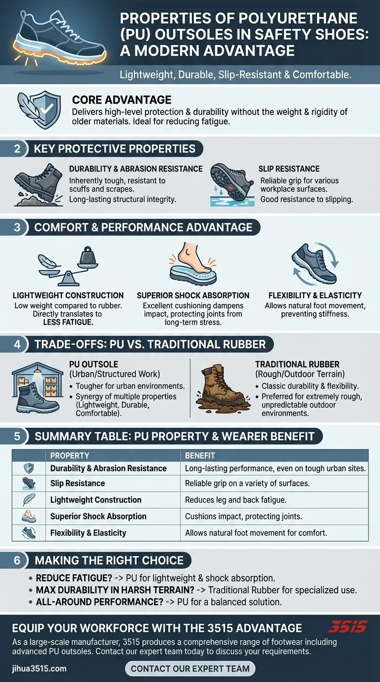 Quelles sont les propriétés des semelles extérieures en polyuréthane (PU) pour les chaussures de sécurité ? Découvrez le mélange parfait de protection légère et de confort Guide Visuel