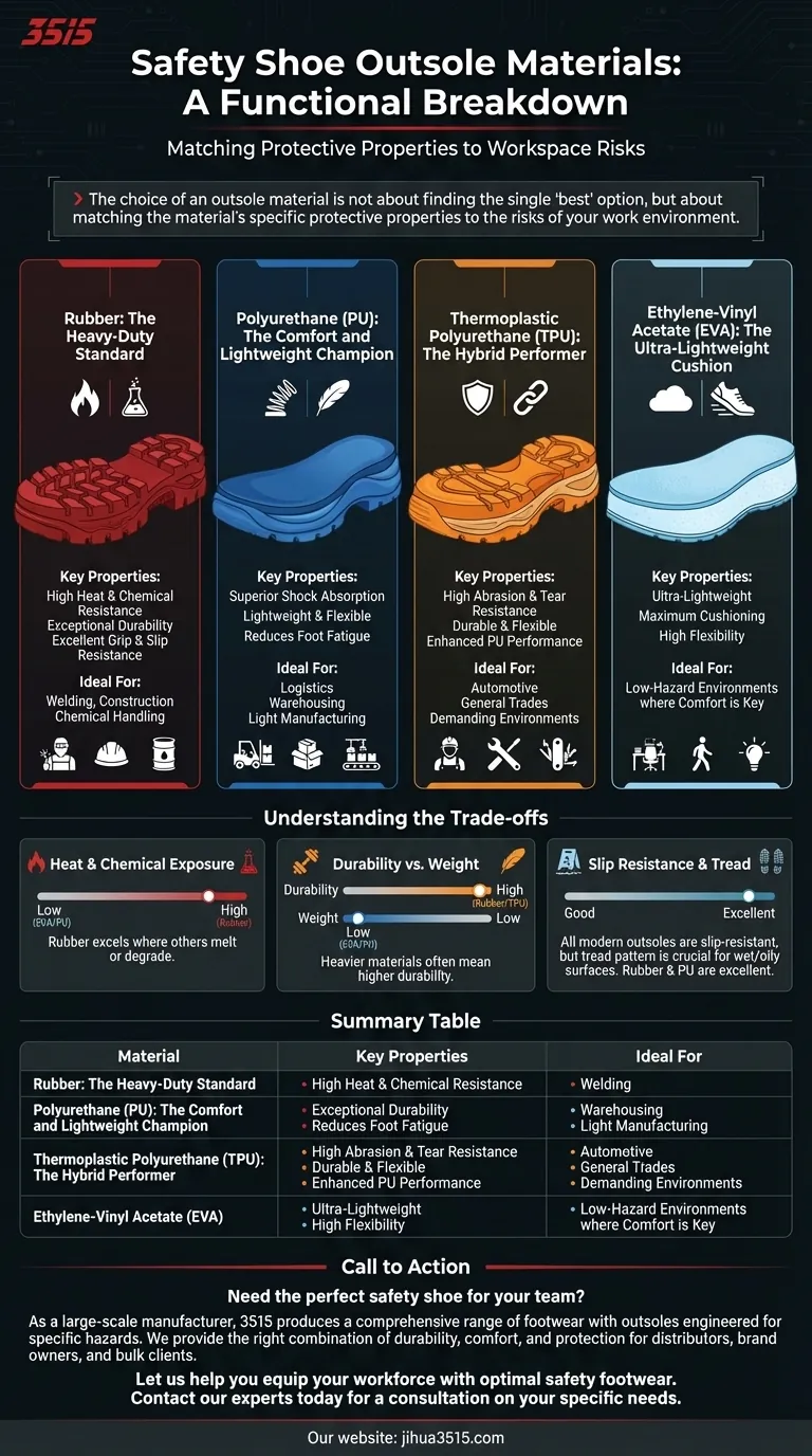 Quels matériaux sont utilisés pour les semelles extérieures des chaussures de sécurité ? Choisissez la bonne protection pour votre lieu de travail Guide Visuel