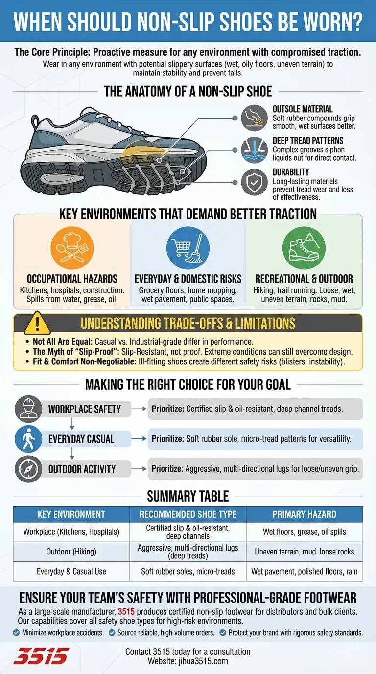 Quando si dovrebbero indossare scarpe antiscivolo? Proteggiti in qualsiasi ambiente scivoloso Guida Visiva