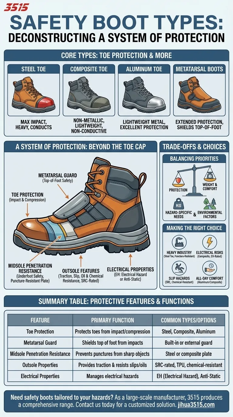 ¿Cuáles son los tipos comunes de botas de seguridad según sus características de protección? Seleccione la Bota Adecuada para el Riesgo de su Trabajo Guía Visual
