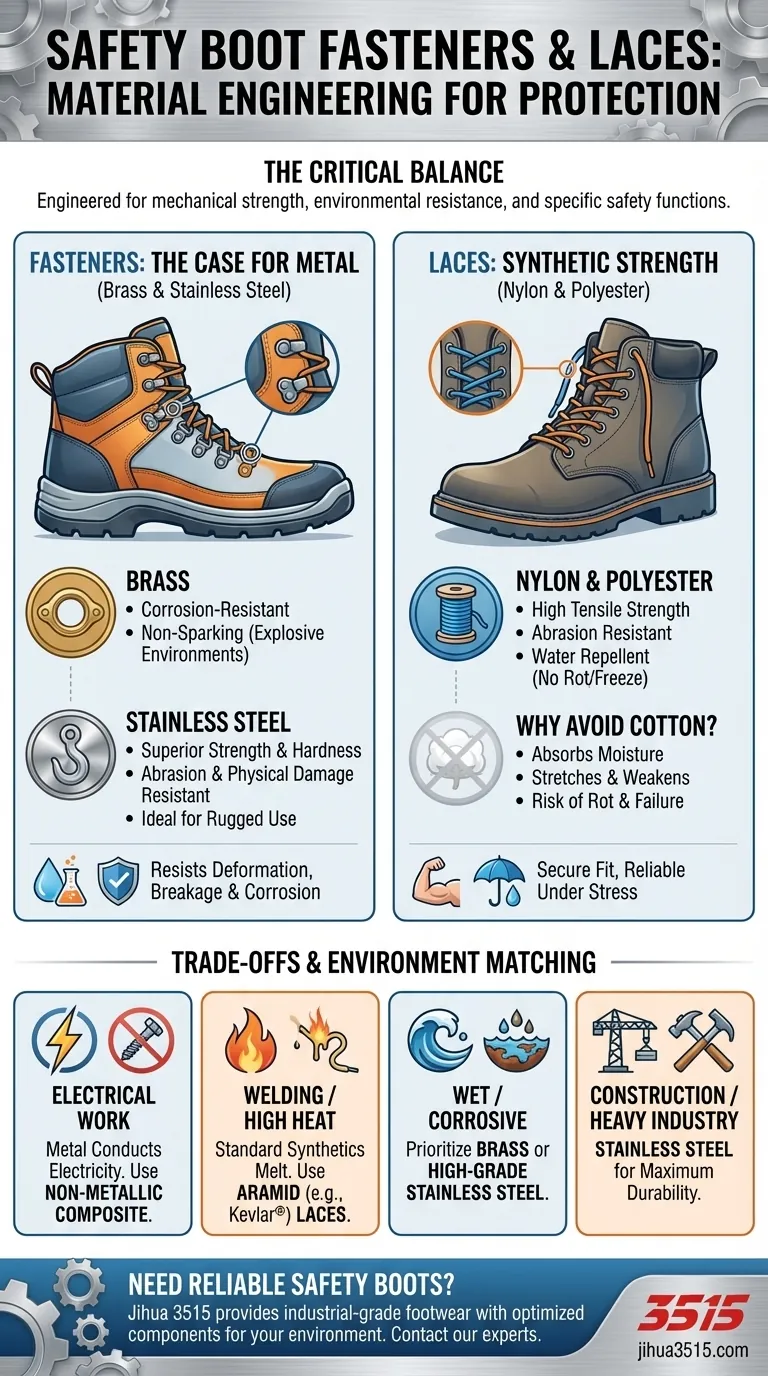 Quali materiali vengono utilizzati per gli elementi di fissaggio e i lacci negli scarponi di sicurezza? | Una guida alla durata e alla sicurezza Guida Visiva