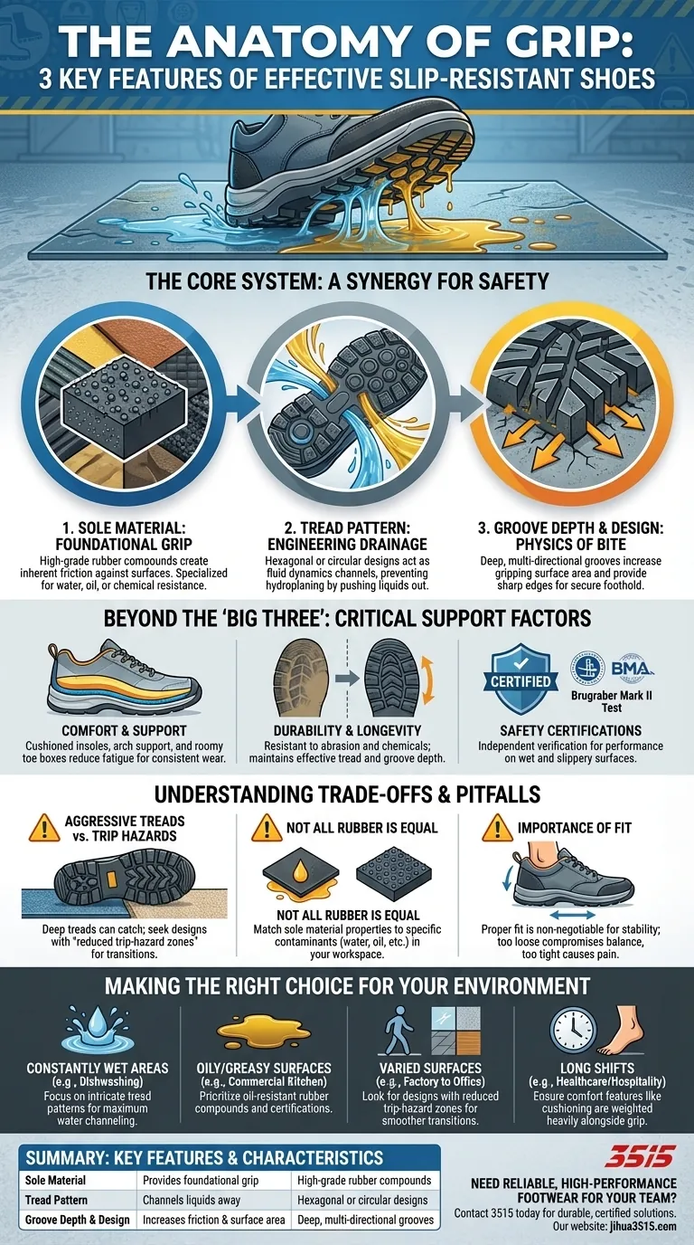 Quelles sont les trois caractéristiques de conception clés qui rendent les chaussures antidérapantes efficaces ? Maîtriser la sécurité au travail Guide Visuel
