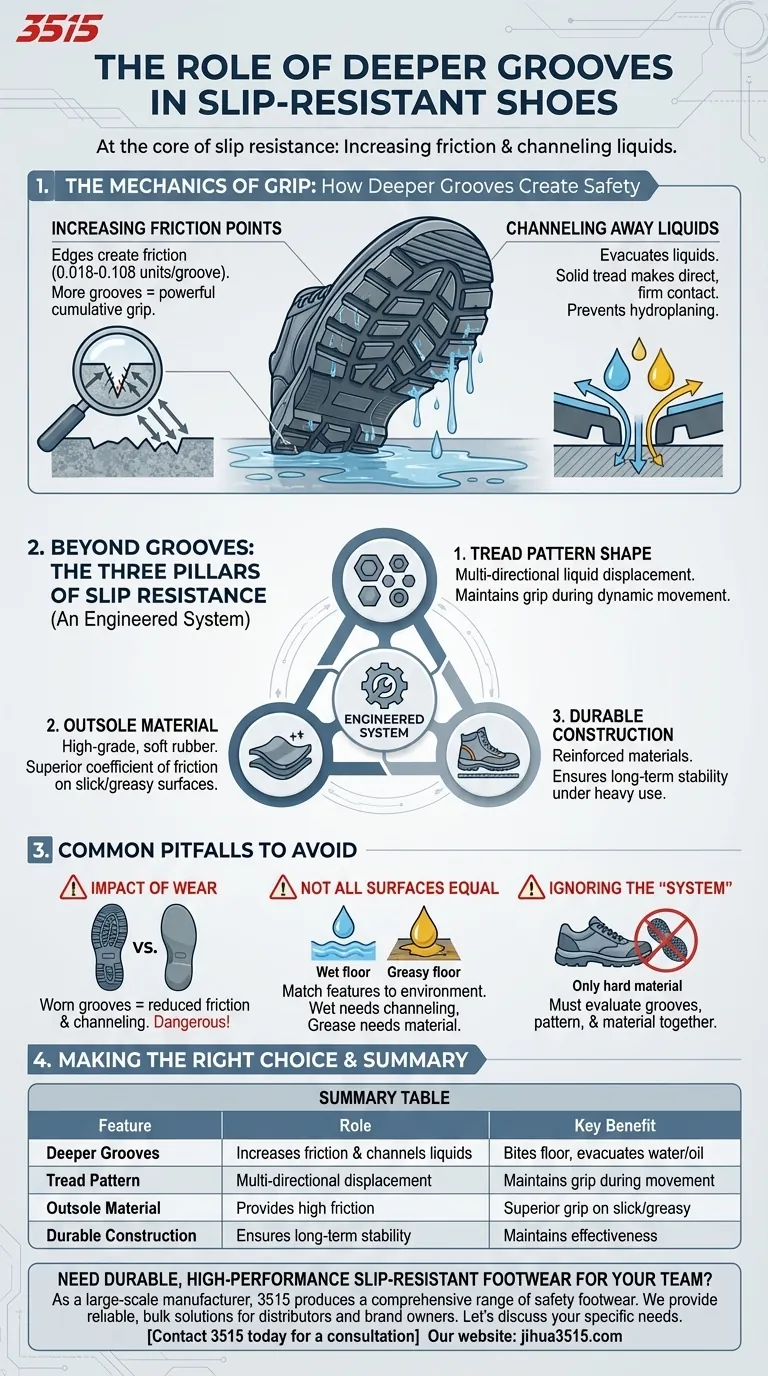 Quel rôle jouent les rainures plus profondes dans les chaussures antidérapantes ? Maximiser l'adhérence et prévenir les glissades Guide Visuel