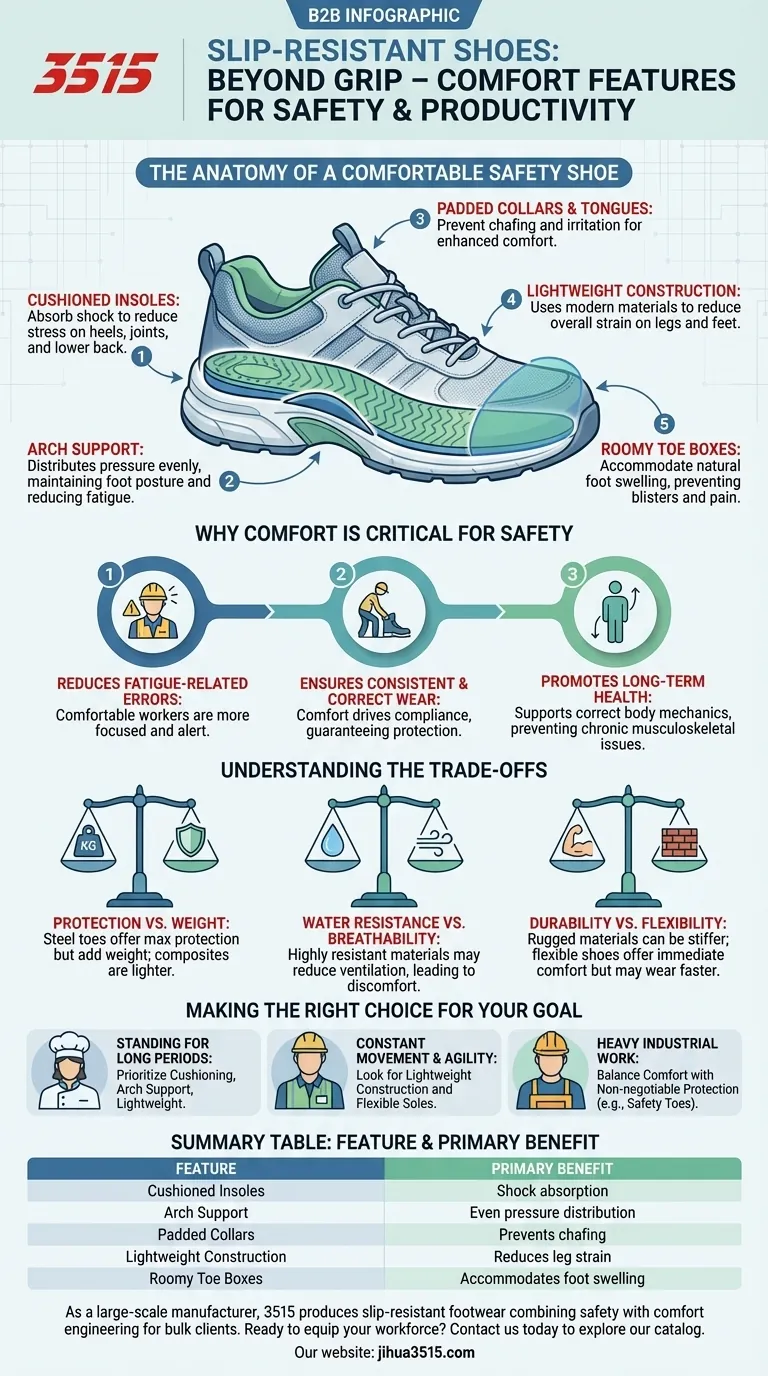 Quelles caractéristiques supplémentaires les chaussures antidérapantes incluent-elles souvent pour le confort ? Au-delà de l'adhérence pour un port toute la journée Guide Visuel