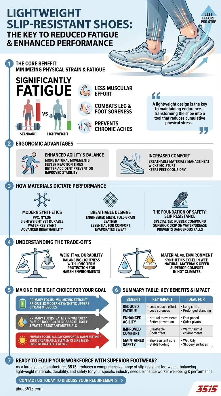 Comment les matériaux légers des chaussures antidérapantes profitent-ils au porteur ? Réduire la fatigue et améliorer la sécurité Guide Visuel