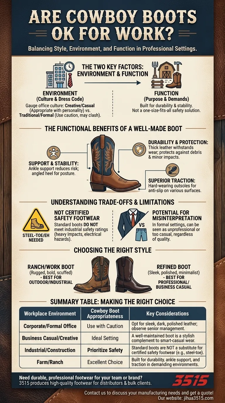카우보이 부츠는 직장에서 괜찮을까요? 전문적인 스타일과 직장 안전을 위한 가이드 시각적 가이드