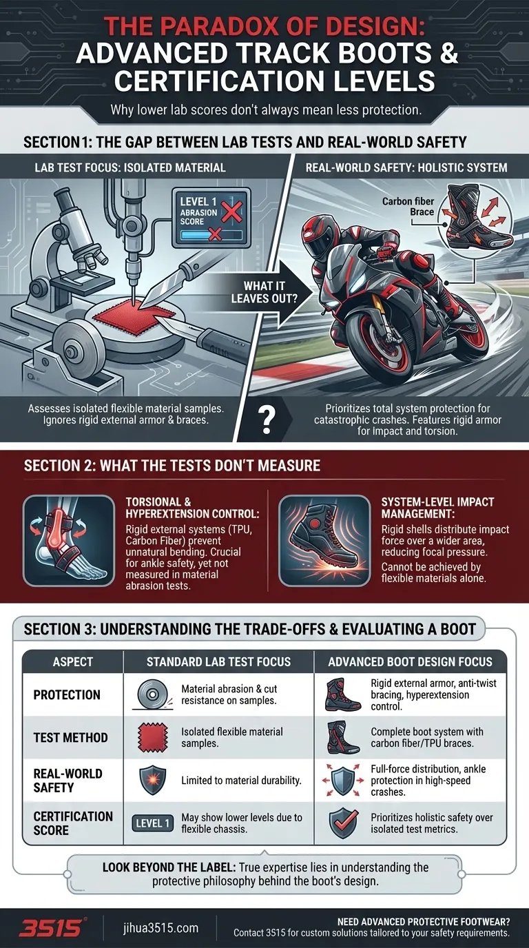 Warum könnten fortschrittliche Rennstiefel niedrigere Zertifizierungsstufen haben? Das Paradoxon der realen Sicherheit Visuelle Anleitung