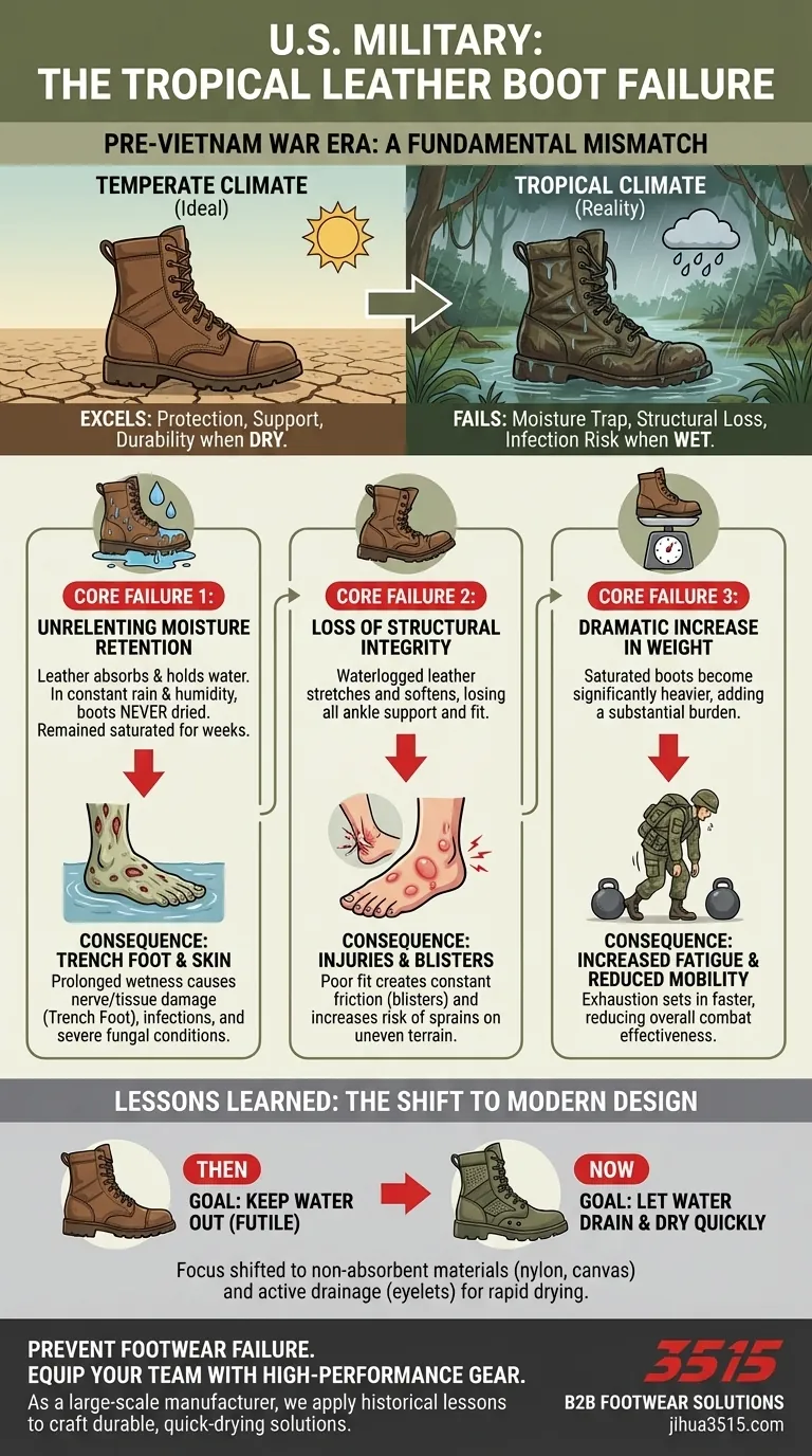 Quels problèmes l'armée américaine a-t-elle identifiés avec les bottes de combat en cuir dans les climats tropicaux ? Une leçon sur l'échec des matériaux Guide Visuel