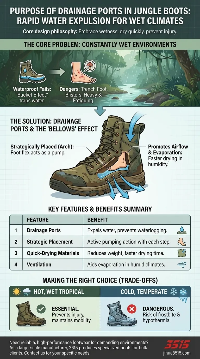 Quel est le but des ports de drainage dans les bottes de jungle ? Essentiel pour un séchage rapide dans les environnements humides Guide Visuel
