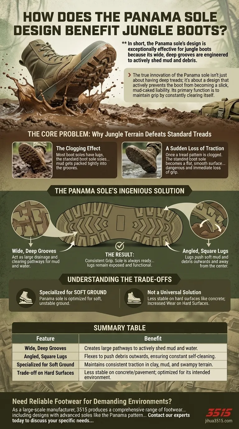 Comment la conception de la semelle Panama profite-t-elle aux bottes de jungle ? Libérez une traction supérieure sur terrain boueux Guide Visuel
