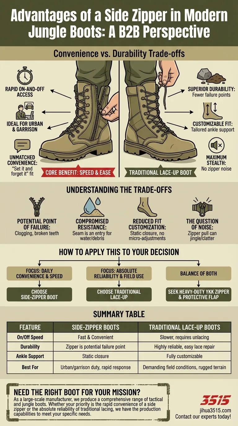Quels sont les avantages d'une fermeture éclair latérale dans les bottes de jungle modernes ? Vitesse vs Durabilité Expliqué Guide Visuel
