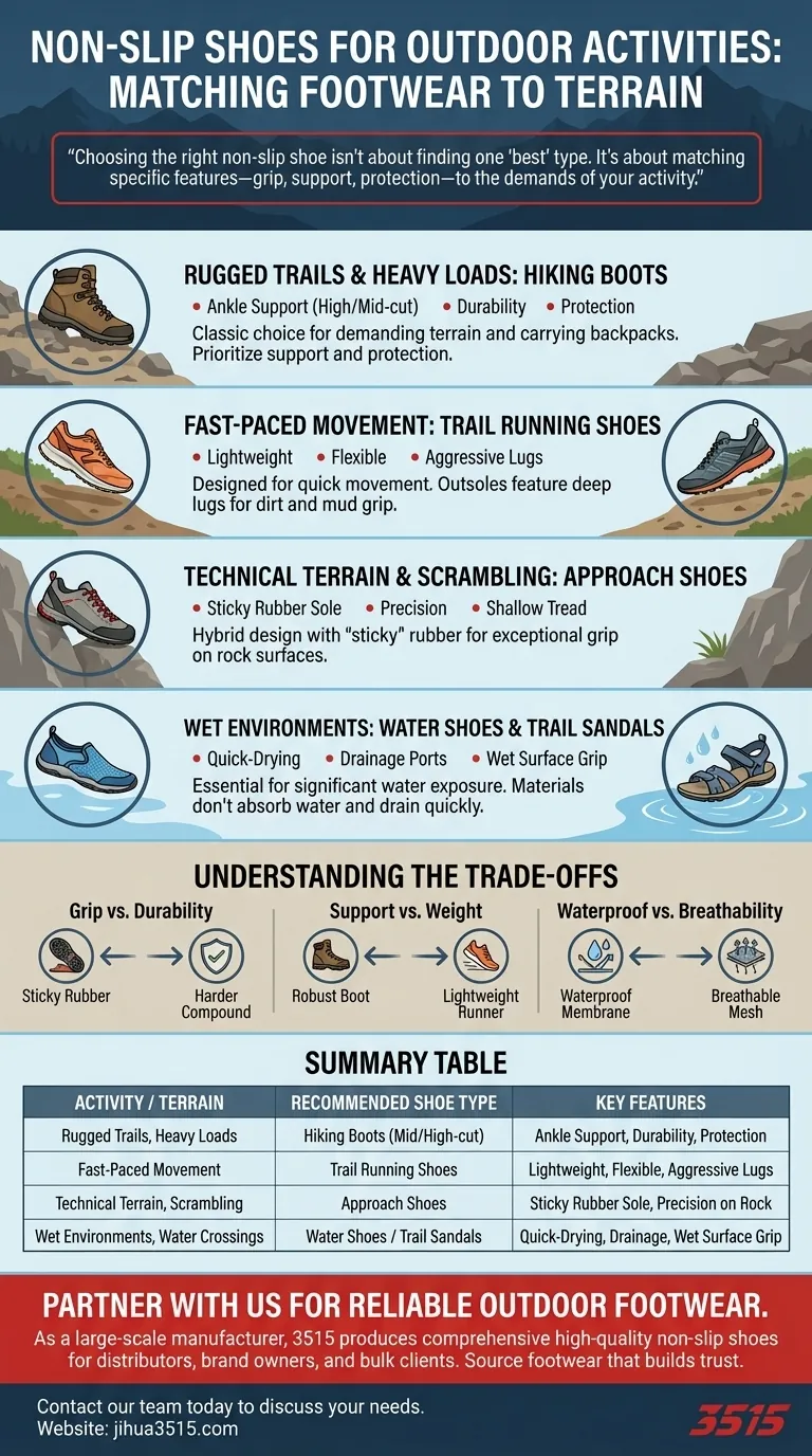 Che tipi di scarpe antiscivolo sono consigliati per le attività all'aperto? Trova la tua soluzione di trazione perfetta Guida Visiva
