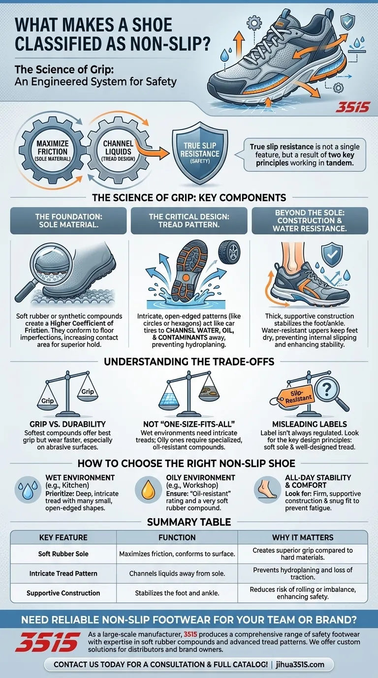 Что делает обувь классифицированной как нескользящая? Наука о дизайне подошвы для максимального сцепления Визуальное руководство