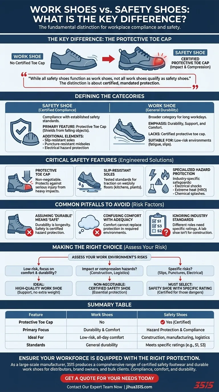 Quelle est la différence essentielle entre les chaussures de travail et les chaussures de sécurité ? La caractéristique critique que vous devez connaître Guide Visuel