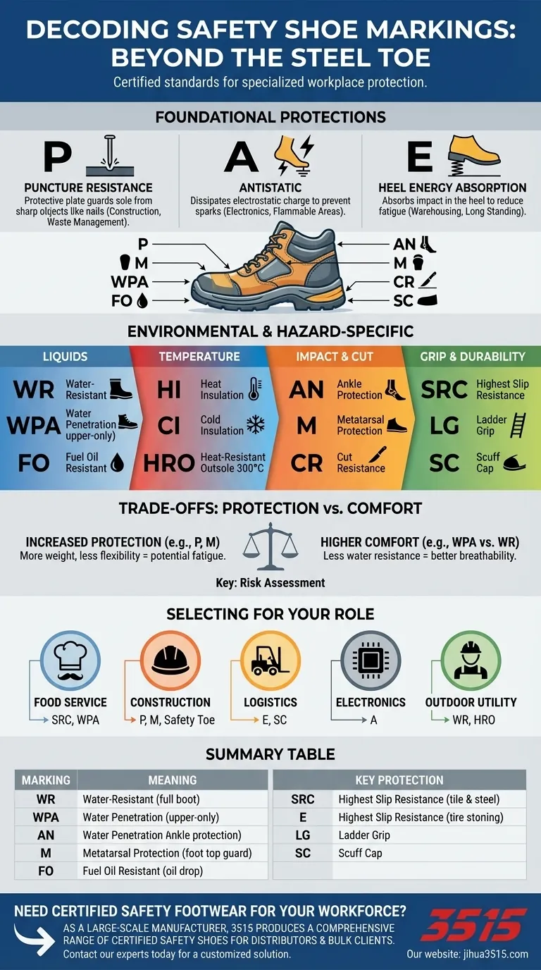 安全靴の一般的な追加マーキングとその意味は何ですか？ブーツの安全基準を解読する ビジュアルガイド