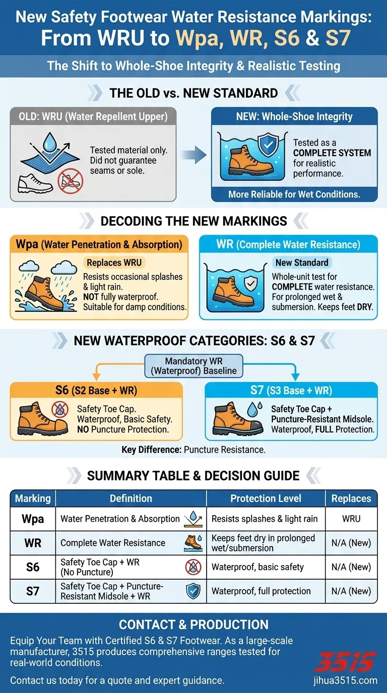 ¿Cuáles son las nuevas marcas de resistencia al agua? Una guía sobre calzado de seguridad impermeable S6 y S7 Guía Visual