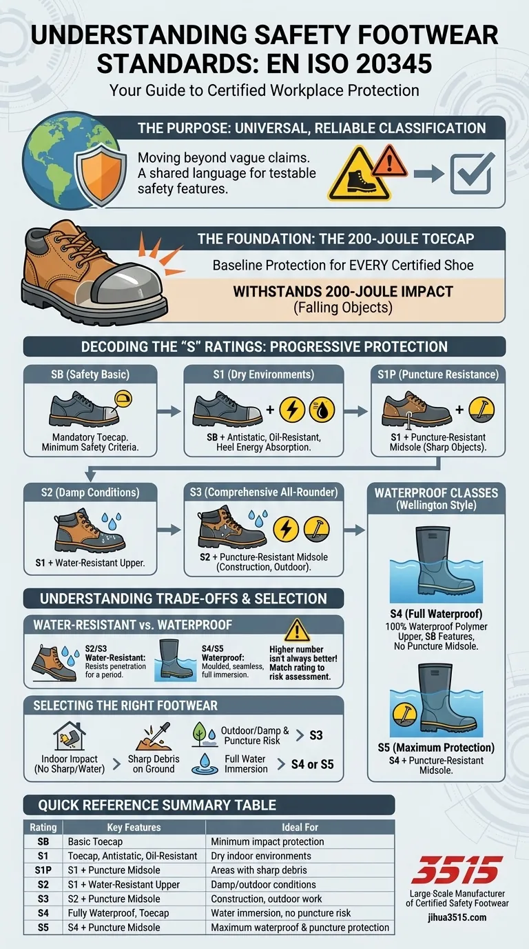 Qual è lo scopo degli standard per calzature di sicurezza come EN ISO 20345? Garantire la sicurezza dei lavoratori con protezione certificata Guida Visiva