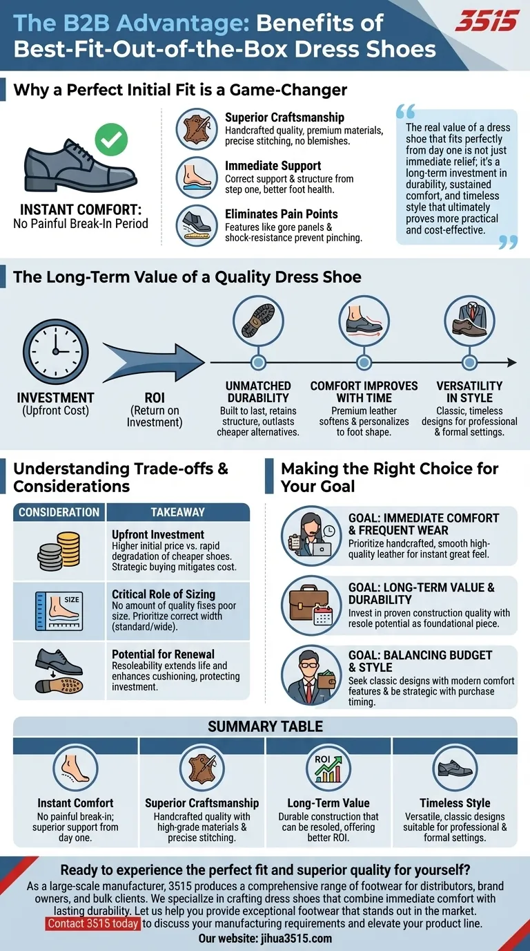 ما هي فوائد أفضل حذاء رسمي مناسب من الصندوق؟ راحة فورية وقيمة طويلة الأمد دليل مرئي