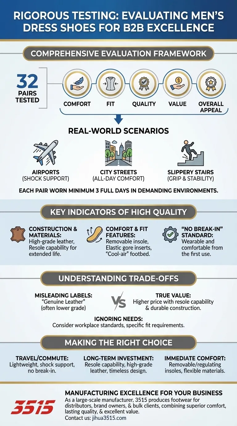 ¿Cuál fue el proceso de prueba para evaluar zapatos de vestir para hombre? Una prueba de uso en el mundo real de 32 pares lo revela todo. Guía Visual