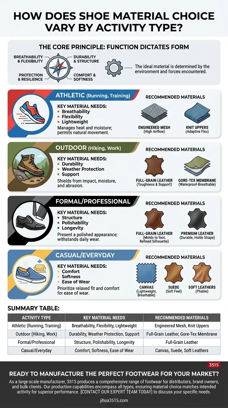 ¿Cómo varía la elección del material del calzado según el tipo de actividad? Una guía para un rendimiento óptimo Guía Visual
