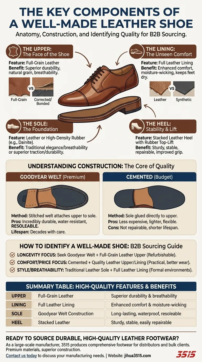 Quels sont les éléments clés d'une chaussure en cuir bien faite ? Un guide sur la qualité et la durabilité Guide Visuel