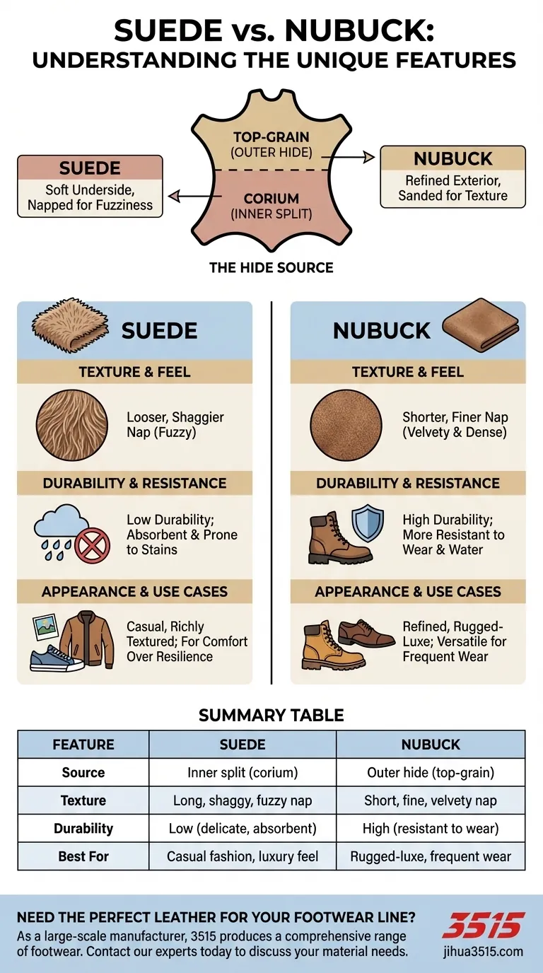 Каковы уникальные особенности замши и нубука? Руководство по текстуре, долговечности и использованию Визуальное руководство