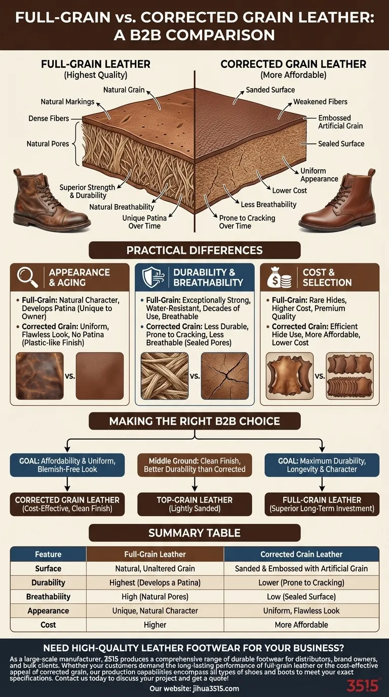 Qu'est-ce que le cuir corrigé et comment se compare-t-il au cuir pleine fleur ? Guide Visuel