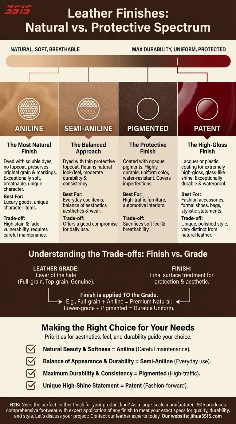 Quelles sont les différentes finitions appliquées au cuir ? Un guide sur l'aniline, le pigmenté et plus encore Guide Visuel