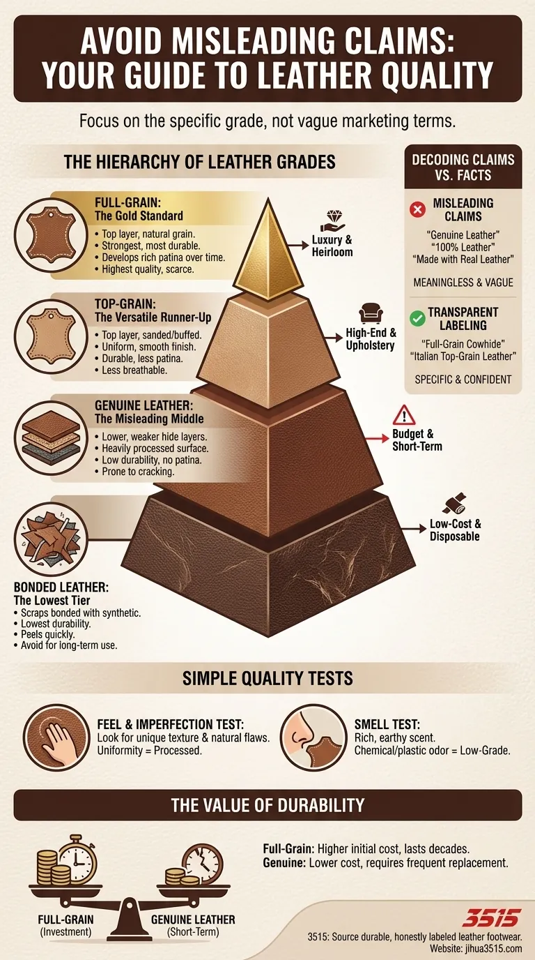 Cosa dovrebbero cercare i consumatori per evitare affermazioni fuorvianti sulla qualità della pelle? Una guida all'identificazione della vera qualità Guida Visiva