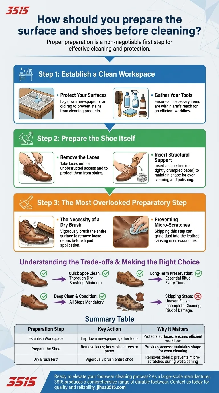 Comment préparer la surface et les chaussures avant le nettoyage ? Un guide étape par étape pour des résultats parfaits Guide Visuel