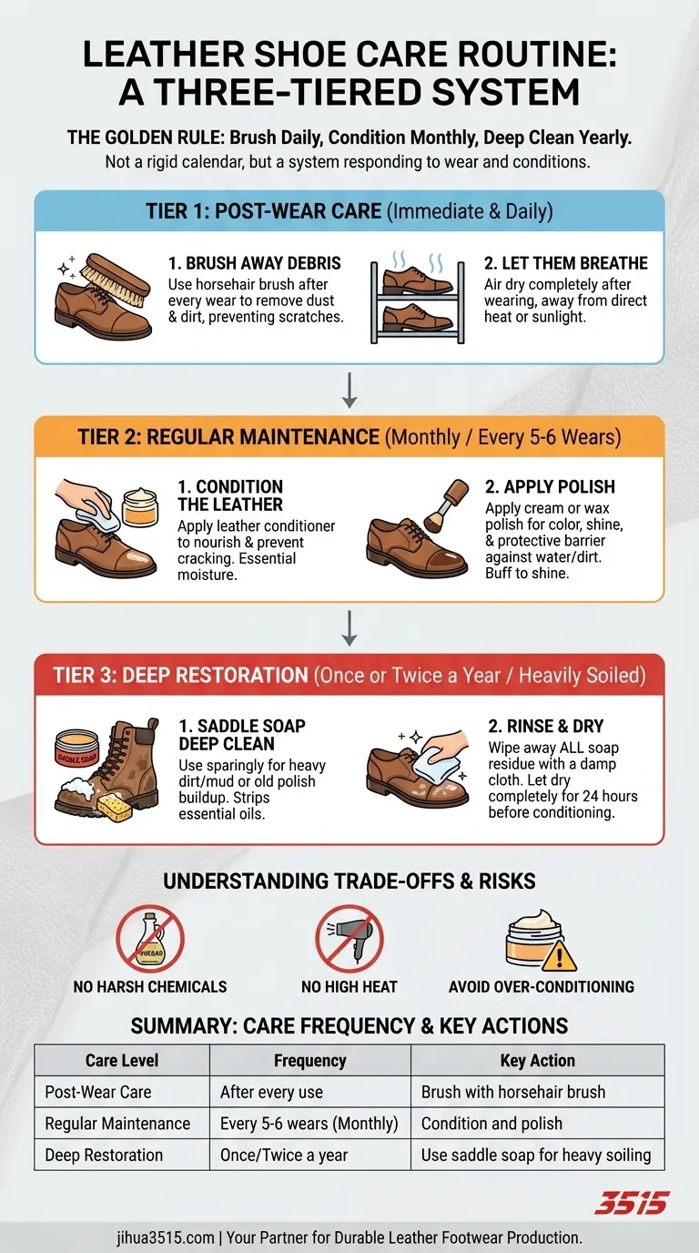 À quelle fréquence faut-il nettoyer et entretenir les chaussures en cuir ? Un système de soins simple à 3 niveaux Guide Visuel