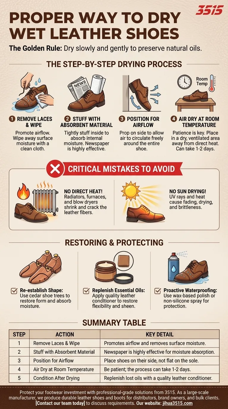 Qual è il modo corretto per asciugare le scarpe di pelle bagnate? Preserva le tue calzature con la nostra guida esperta Guida Visiva