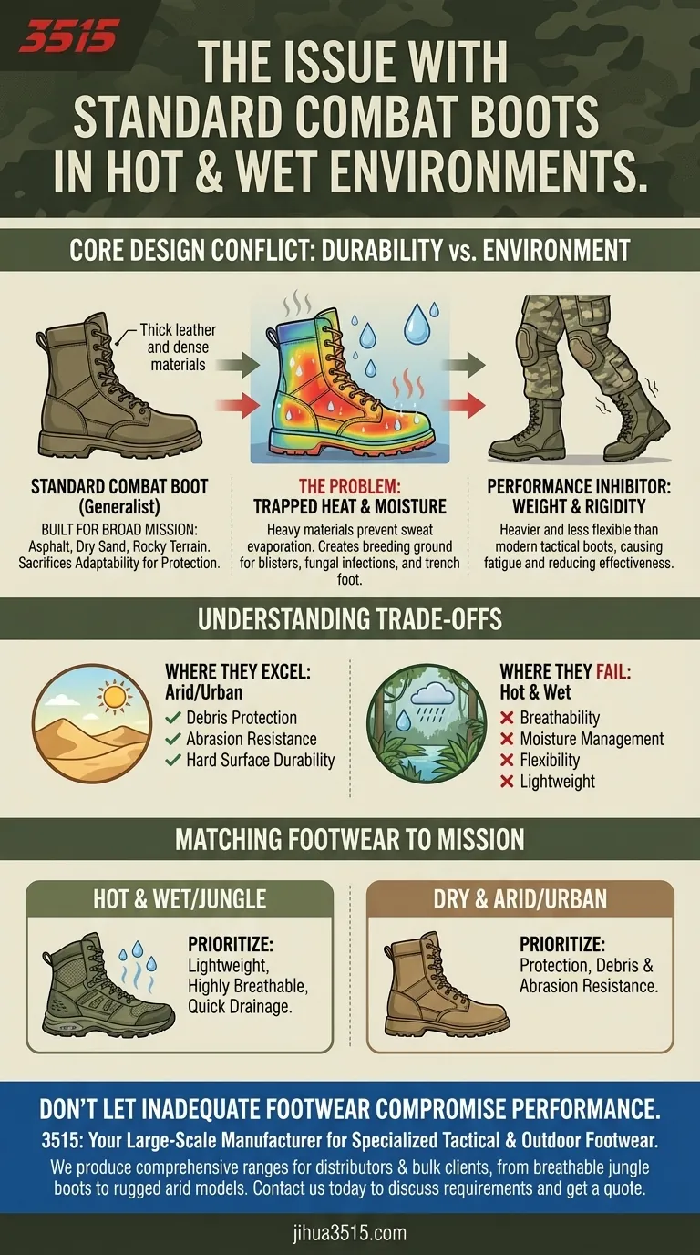 Welches Problem haben Standard-Kampfstiefel in bestimmten Umgebungen? Warum sie bei heißem und feuchtem Wetter versagen Visuelle Anleitung