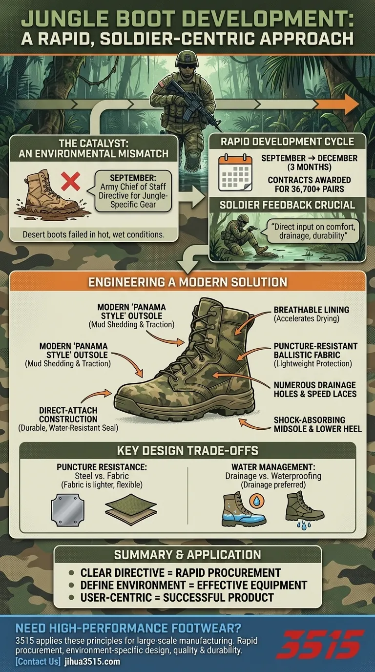 Comment le processus de développement de la nouvelle botte de jungle a-t-il été initié ? Une étude de cas sur l'approvisionnement rapide axé sur l'utilisateur Guide Visuel