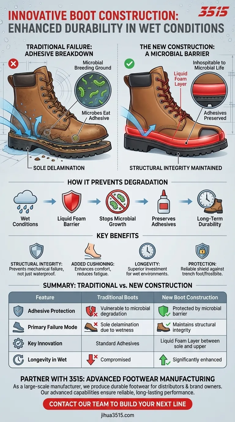 Comment la construction de la nouvelle botte améliore-t-elle la durabilité dans des conditions humides ? Prévenir la délamination grâce à une barrière microbienne Guide Visuel