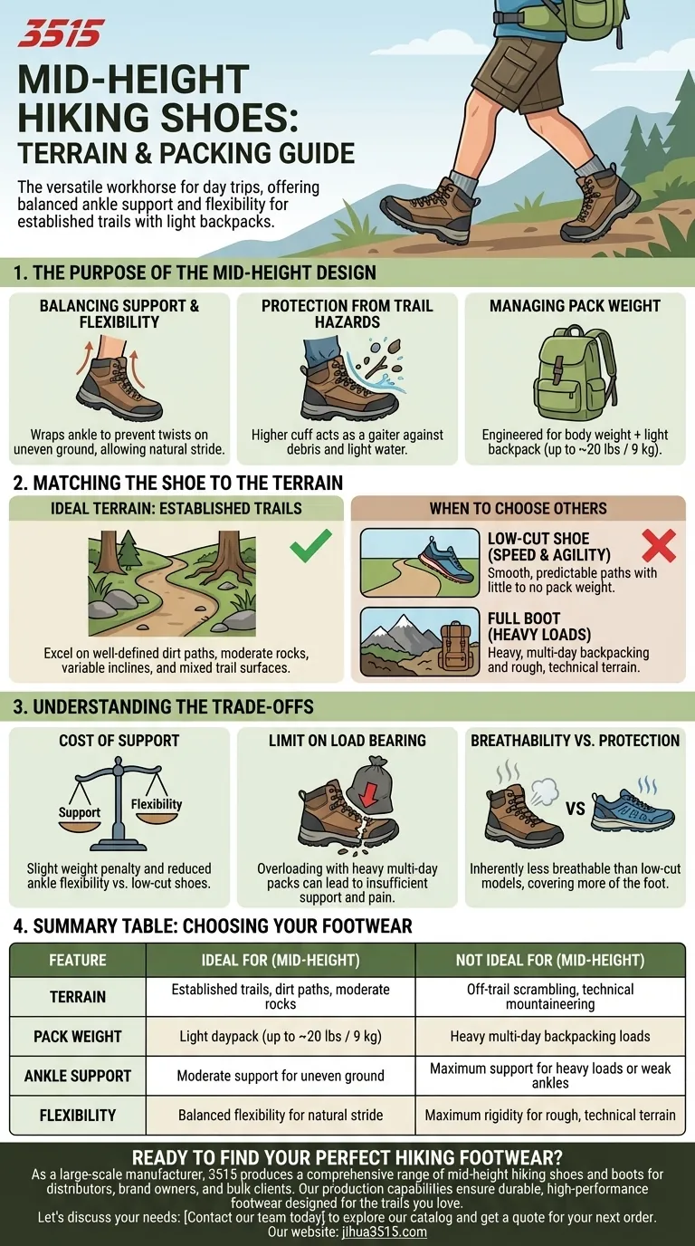 Quel type de terrain et de chargement convient aux chaussures de randonnée mi-hautes ? Votre guide de la polyvalence sur les sentiers Guide Visuel
