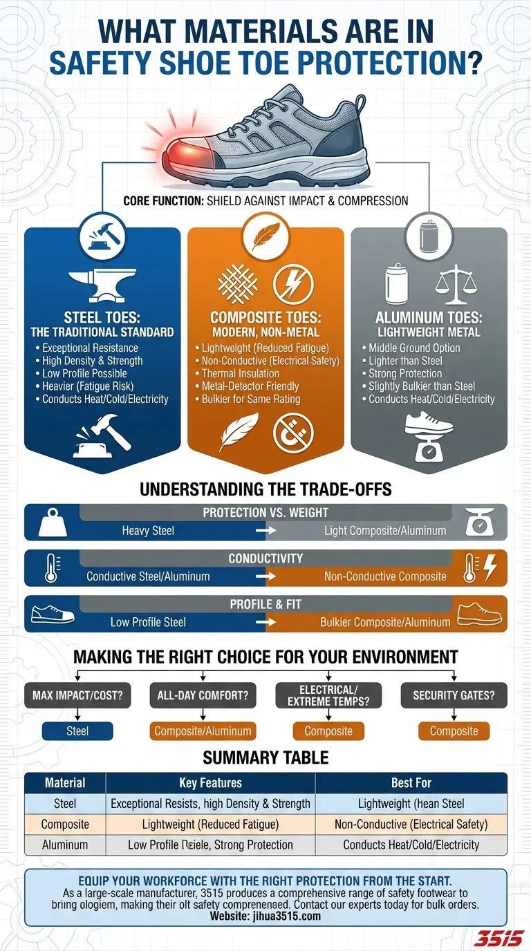 Quali materiali vengono utilizzati nella protezione delle punte delle scarpe antinfortunistiche? Acciaio, composito o alluminio? Guida Visiva