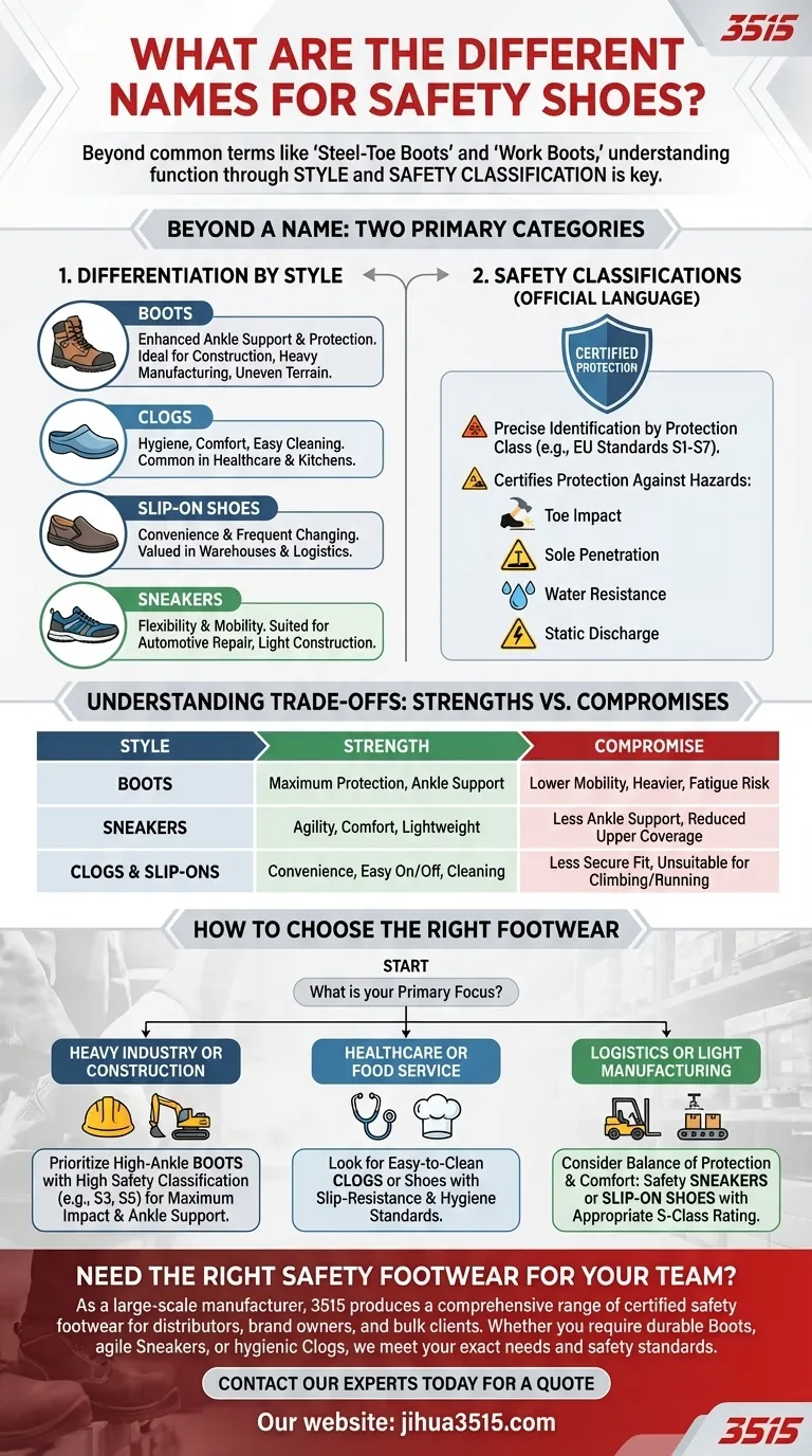 Quels sont les différents noms des chaussures de sécurité ? Choisissez la bonne protection pour votre travail Guide Visuel