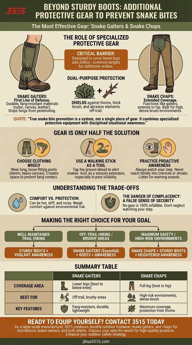 Quels équipements de protection supplémentaires peuvent être utilisés pour prévenir les morsures de serpent lors de promenades en forêt ? Équipement essentiel pour la protection des jambes Guide Visuel
