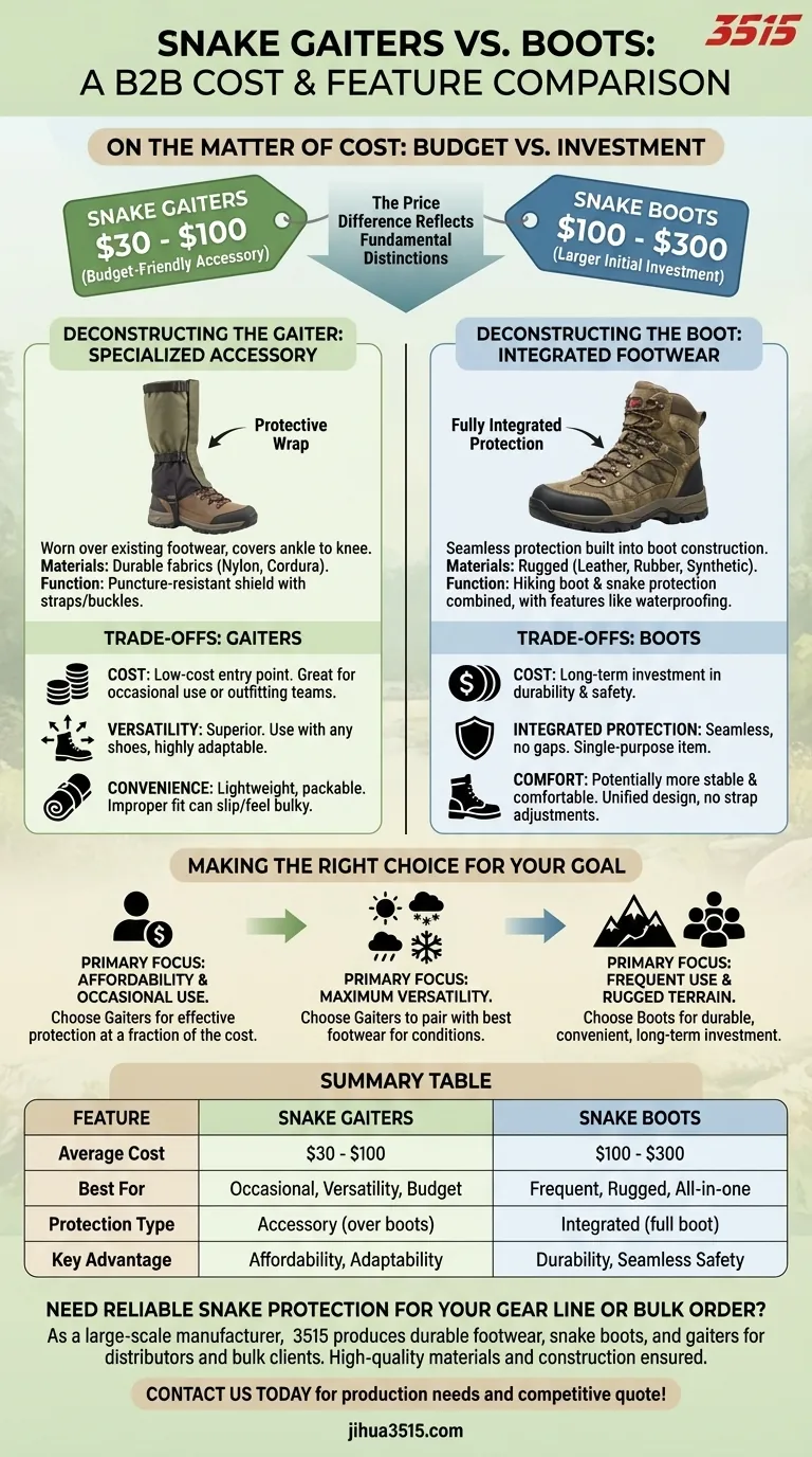 Comment les guêtres et les bottes anti-serpents se comparent-elles en termes de coût ? Un guide pour des choix de protection intelligents Guide Visuel