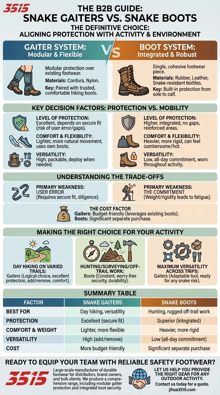 Quelle est la conclusion concernant le choix entre les guêtres anti-serpent et les bottes ? Trouvez votre système de protection parfait. Guide Visuel