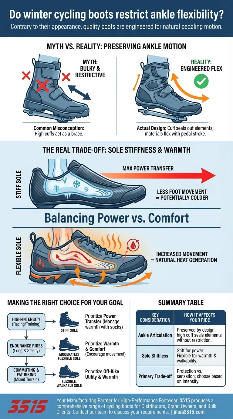 Les bottes de cyclisme d'hiver restreignent-elles la flexibilité de la cheville ? Non, une conception de qualité préserve votre coup de pédale Guide Visuel