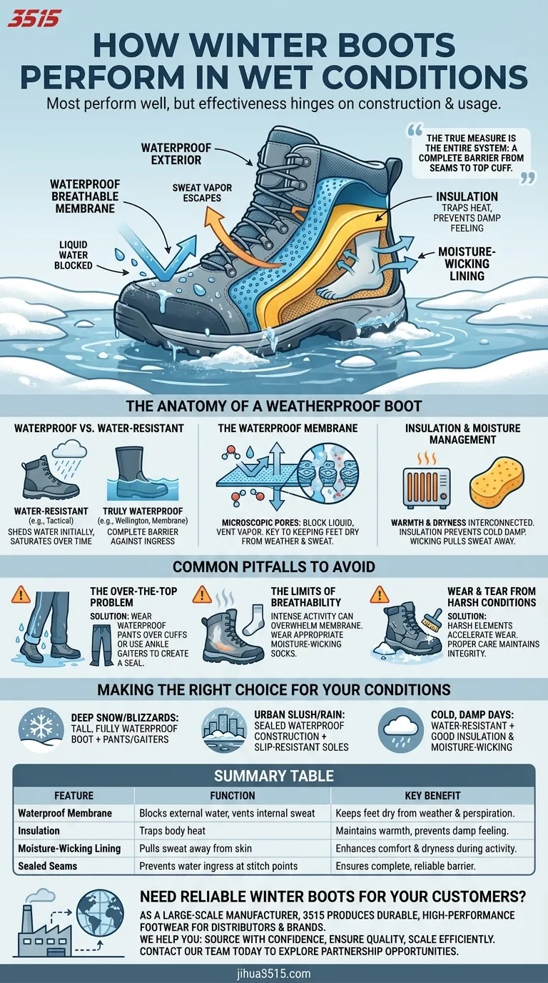 Comment les bottes d'hiver se comportent-elles dans des conditions humides ? Votre guide pour rester au sec et au chaud Guide Visuel