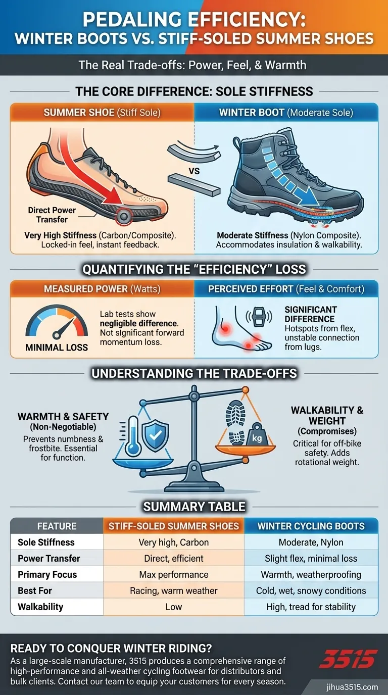 Quelle est la différence d'efficacité de pédalage entre les bottes d'hiver et les chaussures d'été à semelle rigide ? Maximisez votre confort lors de vos sorties hivernales Guide Visuel