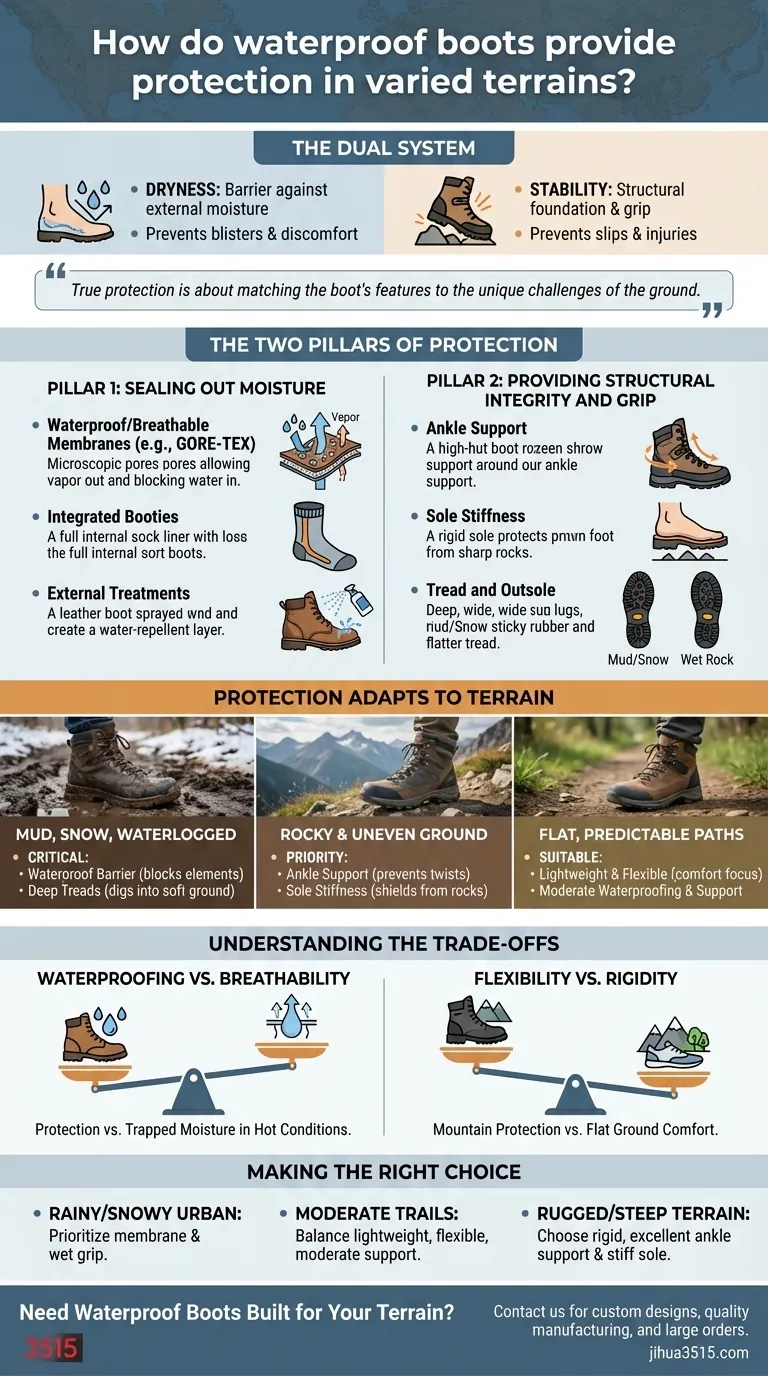 Comment les bottes imperméables offrent-elles une protection sur des terrains variés ? Un guide sur la stabilité et la sécheresse Guide Visuel