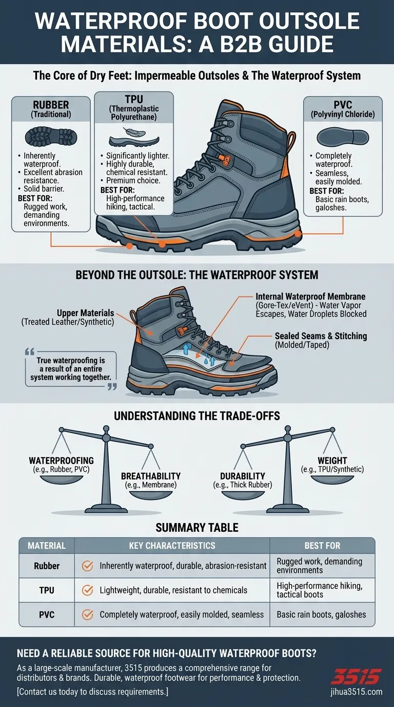 Quels matériaux sont utilisés pour les semelles extérieures des bottes imperméables ? Le fondement de pieds secs Guide Visuel