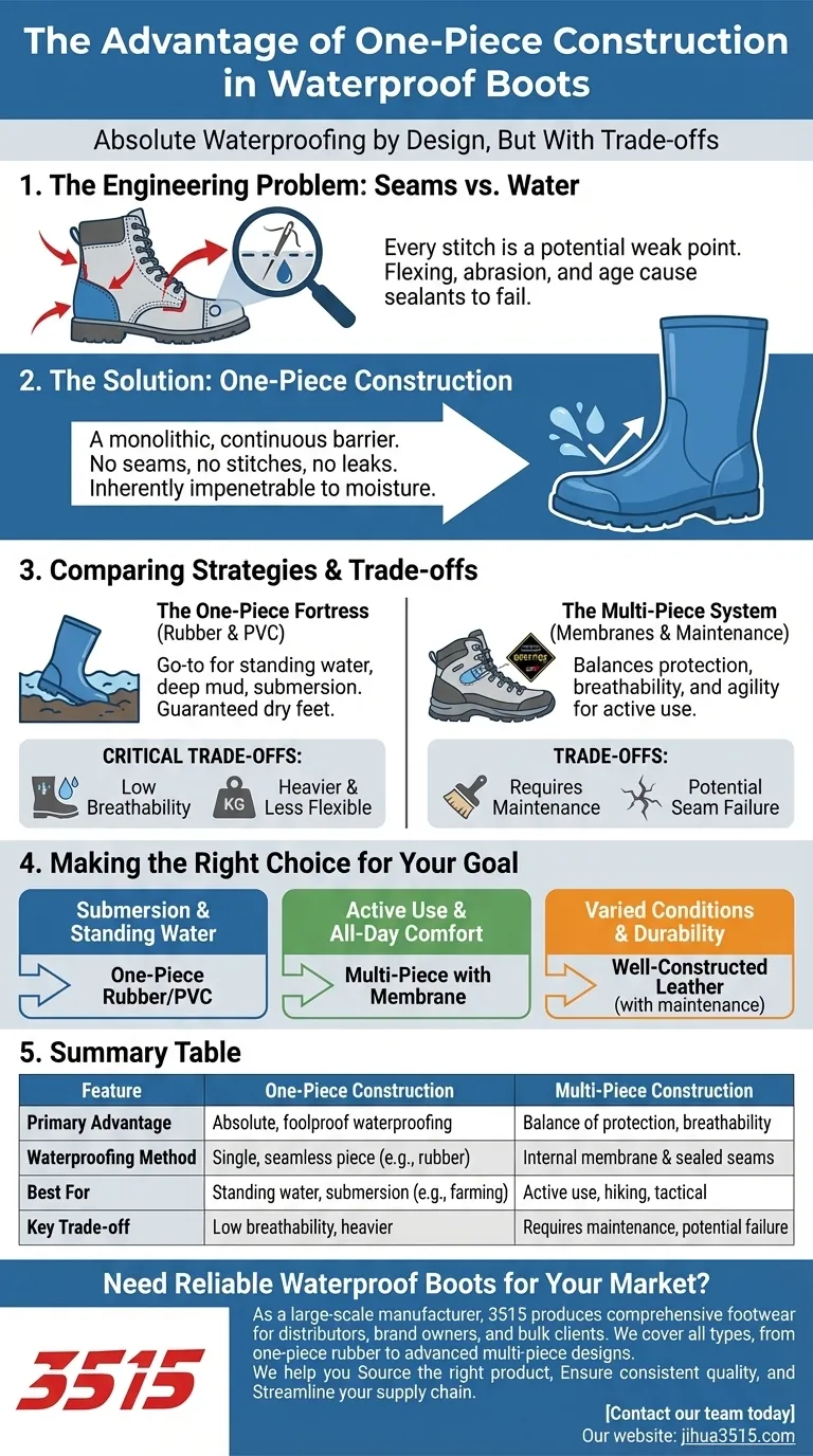 Quel est l'avantage de la construction monobloc pour les bottes imperméables ? Protection sans couture imbattable Guide Visuel