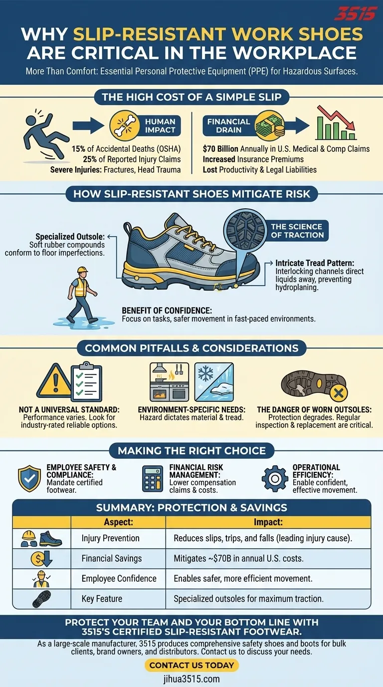 職場で滑りにくい作業靴が重要なのはなぜですか？高額な転倒事故を防ぐ ビジュアルガイド