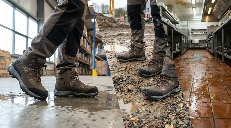 Quels facteurs doivent être pris en compte lors de l'évaluation de l'environnement de travail pour les besoins en chaussures antidérapantes ?