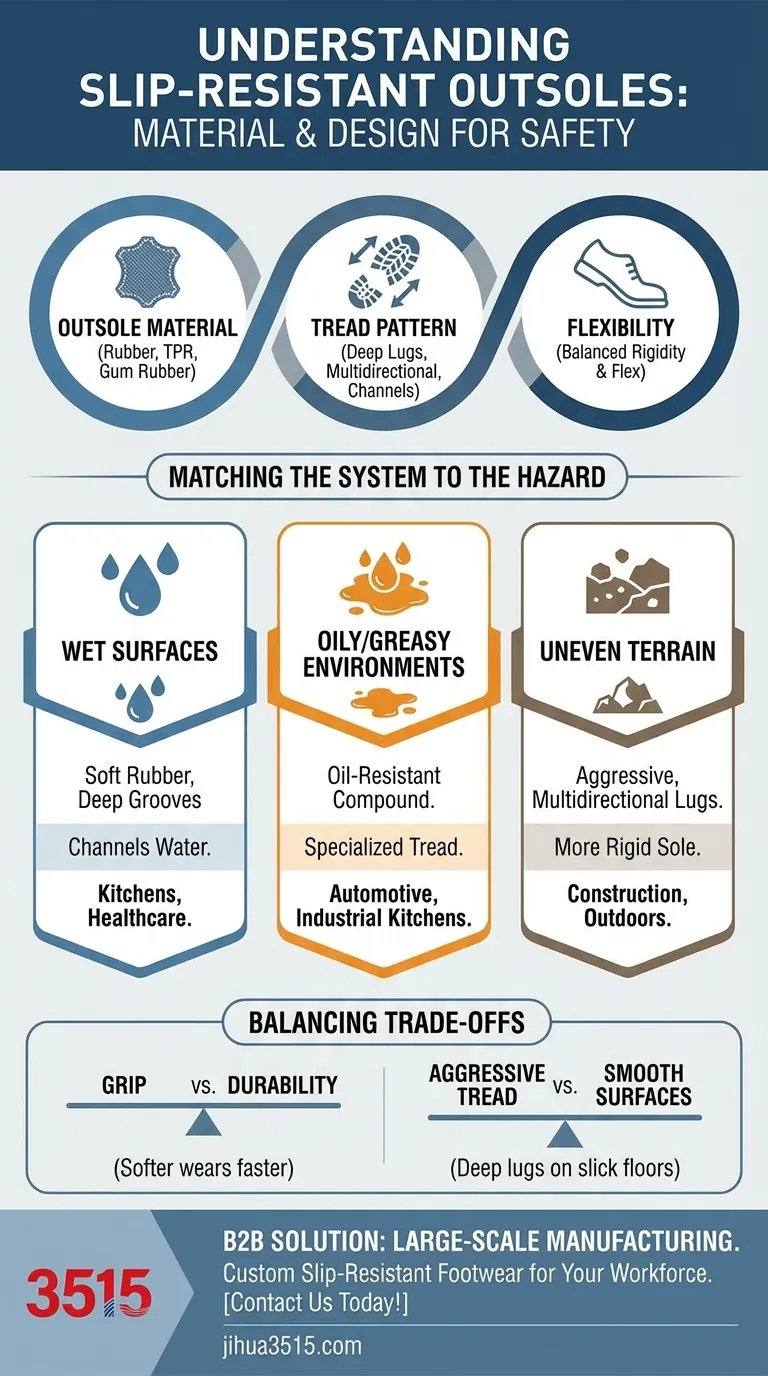 ¿Qué se debe considerar en cuanto al material y diseño de la suela de los zapatos de trabajo antideslizantes? Garantice la máxima seguridad y agarre Guía Visual